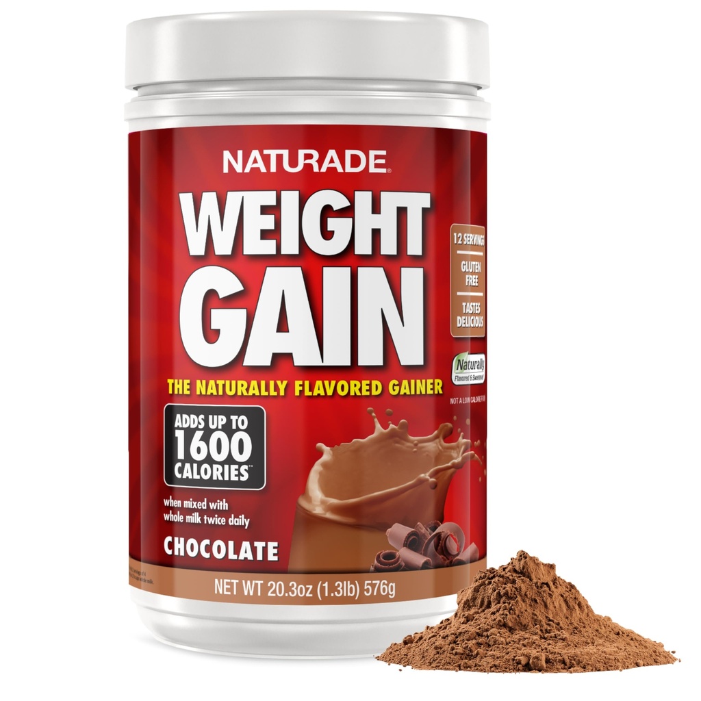 Naturade - All Naturade Weight Gain Drink Mix - Gluten Free, Delicious Taste, 1600 Calories per Servings - Mass Gainer w / Carboims & Protein - Chocolate, 20.3 Ounce (12 Servings).
