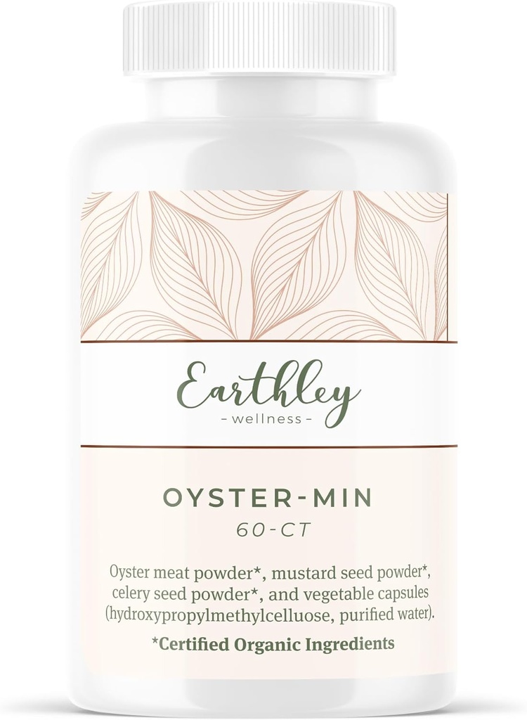 Earthley Wellness, Oyster- Min Kapsle, Přírodní Zinek & Minerální dodatek, Promotes Energy & Mood, Bohaté na antioxidanty & Amino kyseliny, 100% čisté a biologicky dostupné (60 Kapsle)