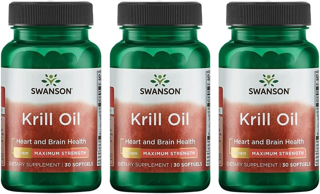 Swanson EFAs- Krill Oil - Maximální síla - 1 g, 30 Softgels (3 balení)