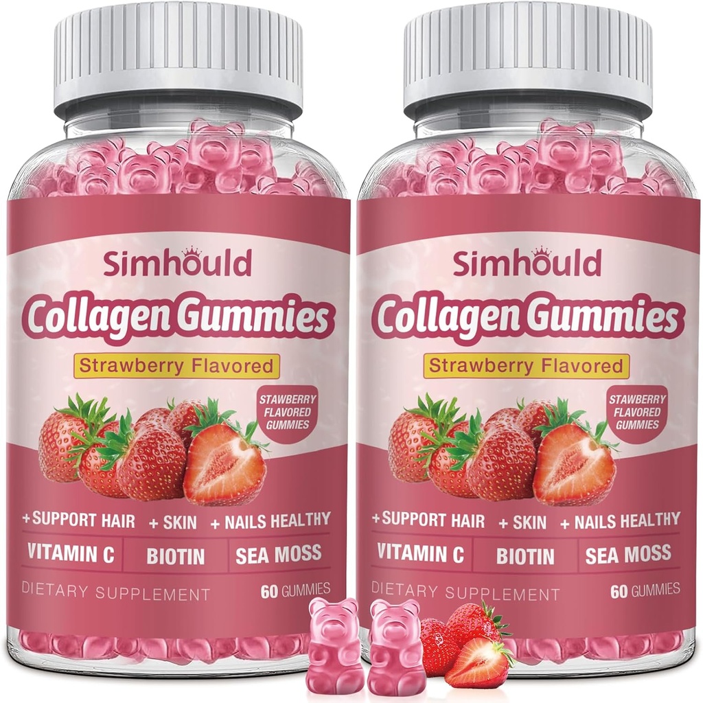 2 Packs Vegan 2500Mg Kolagenové gumy pro ženy proti stárnutí, kůže, hřebíky, kolagen Typy 1 a 3, Biotin, Mosy moře pro muže - Cukr zdarma, Non- GMO, 120 Počítá kolagenové doplňky Gumy