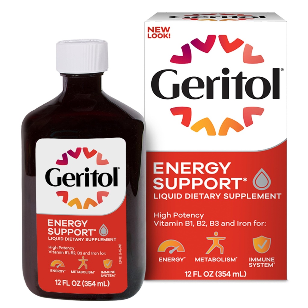 Geritol, tekutý vitamín a doplněk železa, Energetická podpora, Obsahuje vysoké potence B-vitaminy a železo, Příjemné ochutnávání, Snadno polykat, Žádné umělé Sweeteners, Non- GMO, 12 Oz