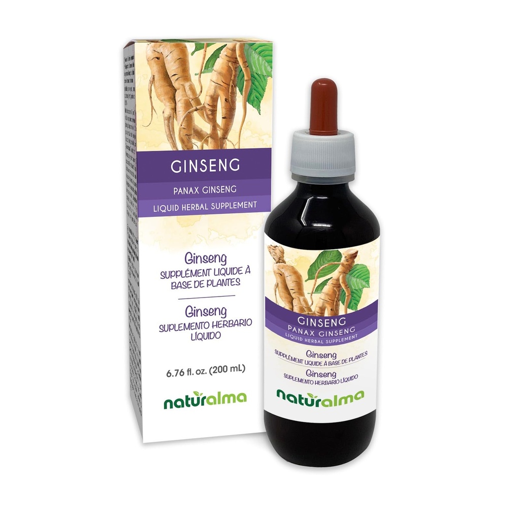 Naturalma Ginseng (Panax Ginseng) Root Alcohol- Free tinktura - 6.76 fl oz Liquid Extract in Drops - Bylinný dodatek - Vegan