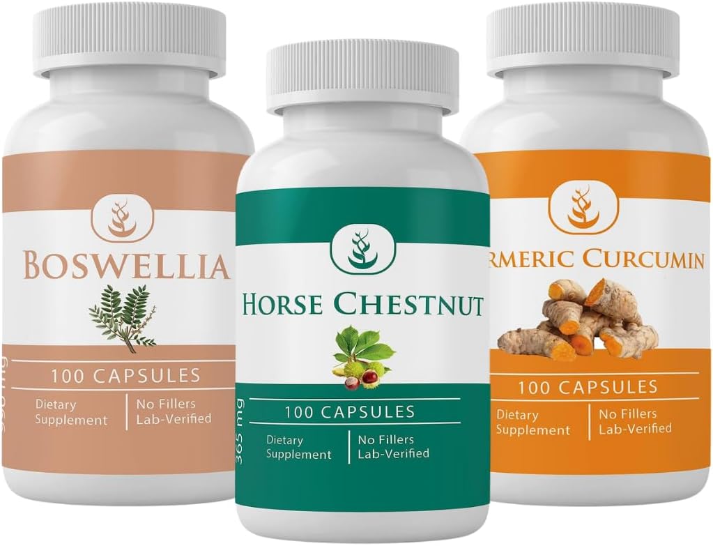 PURE ORIGINAL INGREDIENTS Horse Chestnut, Boswellia, a Turmeric Capsule Bundle, 100 Kapsle Každý, Vždy čisté, Žádné přídatné látky nebo Fillers