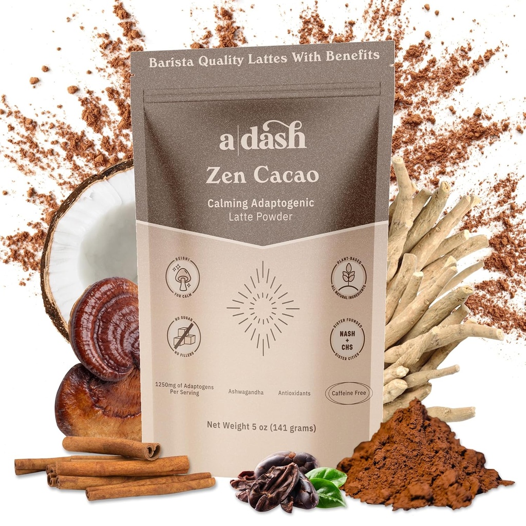 A Dash Zen Cacao Latte, Čokoládová Houba Káva Alternative Made with Adaptogens, Ashwagandha, & Skořice Root Extract, Houba Hot Coco s No Caffeine (20 Služeb)