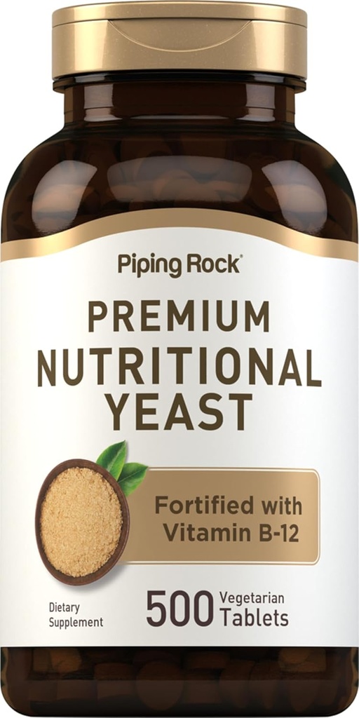 Piping Rock Nutritional Yeast Tablety CLAS124; 500 pilulky CLAS124; Opevněné vitamínem B12 Complex CLAS124; Non-GMO doplněk