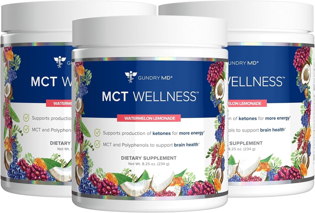 Gundry MD MCT Wellness Powder to Support Energy, Ketone Production and Brain Health, Keto Friendly, Sugar Free (90 denní dodávka, Melounová limonáda)