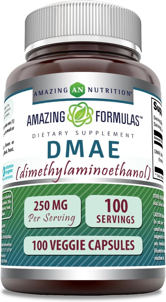 Amazing Applicas DMAE dodatek 124; 250 Mg CLANE124; Veggie kapsle 124; Non-GMO CLANE124; gluten-Free CLANE124; Made in USA (1 balení, 100 Počet)