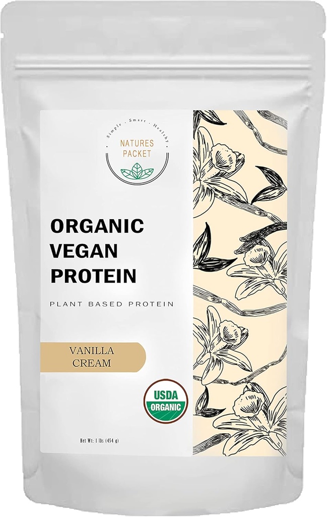 Organický protein Vegan Powder - Plant Based Protein, Vanilla Flavor - Non Dairy, Lactosa Free, No Sugar Added, Gluten Free, Soy Free, Non-GMO, Ketogenic Vegan Blend - 1 LB, 16 Ounce