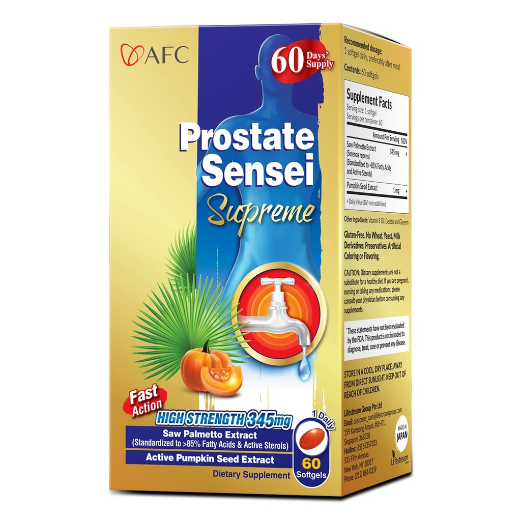 AFC Japan Prostate Sensei Supreme - Saw Palmetto dodatek pro muže s mastnými kyselinami a steroly - Podporuje močový tok, funkce močového měchýře, zdraví vlasů - Natural Prostate Support Formule, 2 Měsíční dodávky