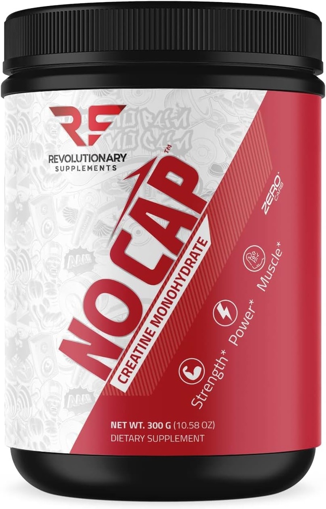 Revoluční doplňky No Cap Creatin Monohydrát Powder - 5mg na Scoop, 60 Služeb - Neochucené, Zvýšení svalové růstu, Zvýšení výkonu - 100% čistý, bezpečný a efektivní
