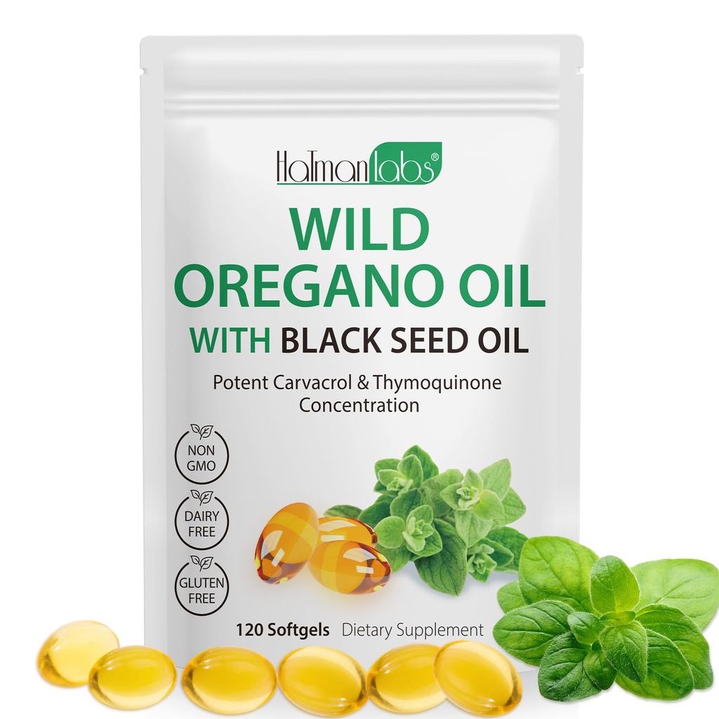 Olej oregano s černým semenným olejem, Organic oregano Oil Softgels, Oregano Oil Kapsle Organic, Non- GMO, Gluten Free, 120