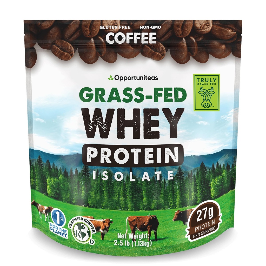 Oportuniteas Grass Fed káva syrovátka protein izolát prášek - 27g protein prášek bez umělé sladkosti, Hormone- Free krávy, non GMO - 2.5lb
