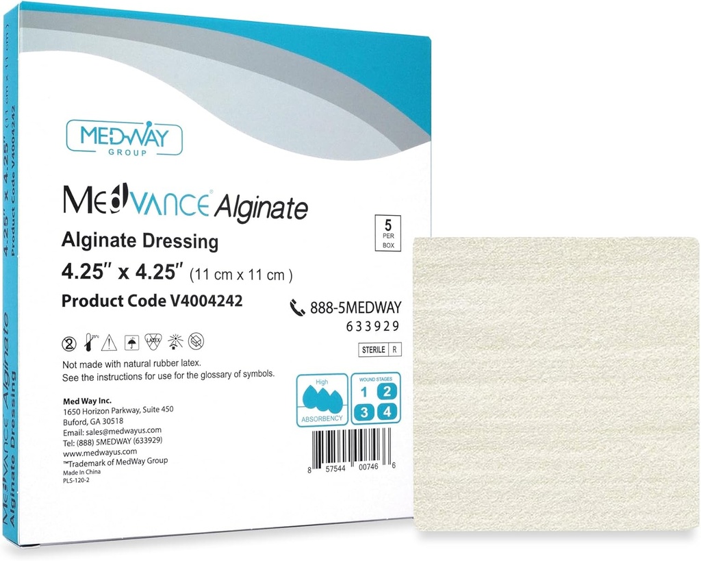 MedVance TM Alginate - Vápenatá alginátová dressing 4.25 "x4.25" Krabice s 5 obvazy