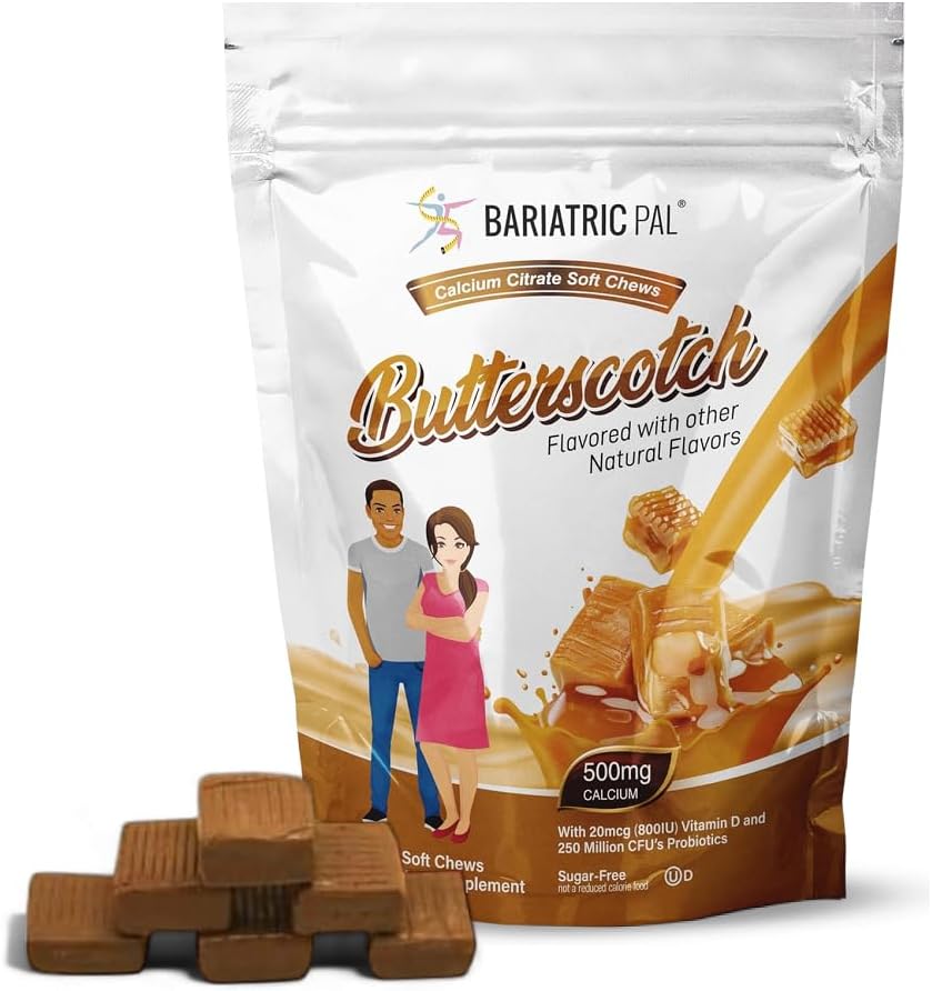 BariatricPal Sugar- bez vápníku Citrát měkké žvýkací 124; 500mg s vitaminem D & Probiotika 124; Butterscombs 124; 90 Počet (1 měsíční dodávka)