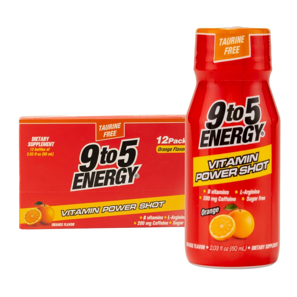Vitamin Power Shot - Orange Flavor, Taurine- Free, Sugar- Free, 12 Pack (2.03 fl oz Each) - Zvýšení energie, Focus, a Vitality s B Vitamíny a L-Arginin