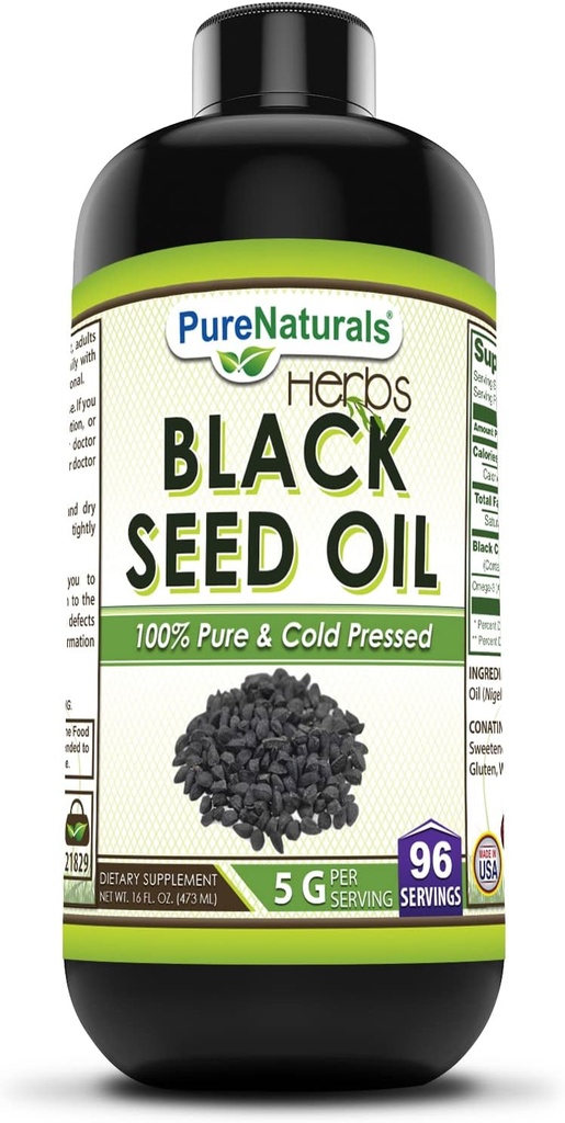 Pure Naturals Black Seed Oil Supplementary 124; 16 Oz Supplementary 124; 5 G Per Serving Supplementary 124; 96 Servings per Lahvička 124; Non-GMO Supplementary 124; Gluten- Free Supplementary 124; Made in USA