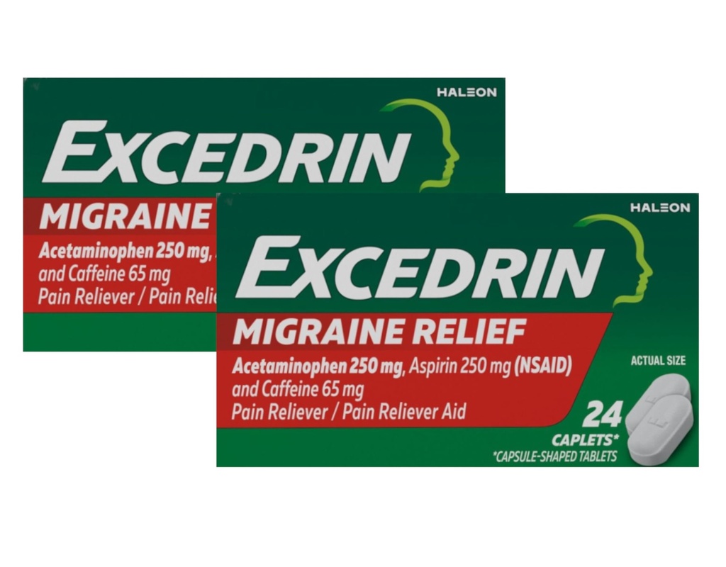 Excedrin Migréna Pain Reliever Caplet, 24 Počet (Balení po 2)