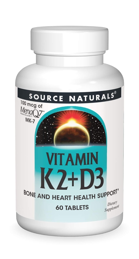 Zdroj Natural Vitamin K2 + D3 Kostní a srdeční zdravotní komplex - 400 IU Vitamin D3 & 100 mcg Vitamin K2 (MK-7) s vápníkem - 60 Tablety