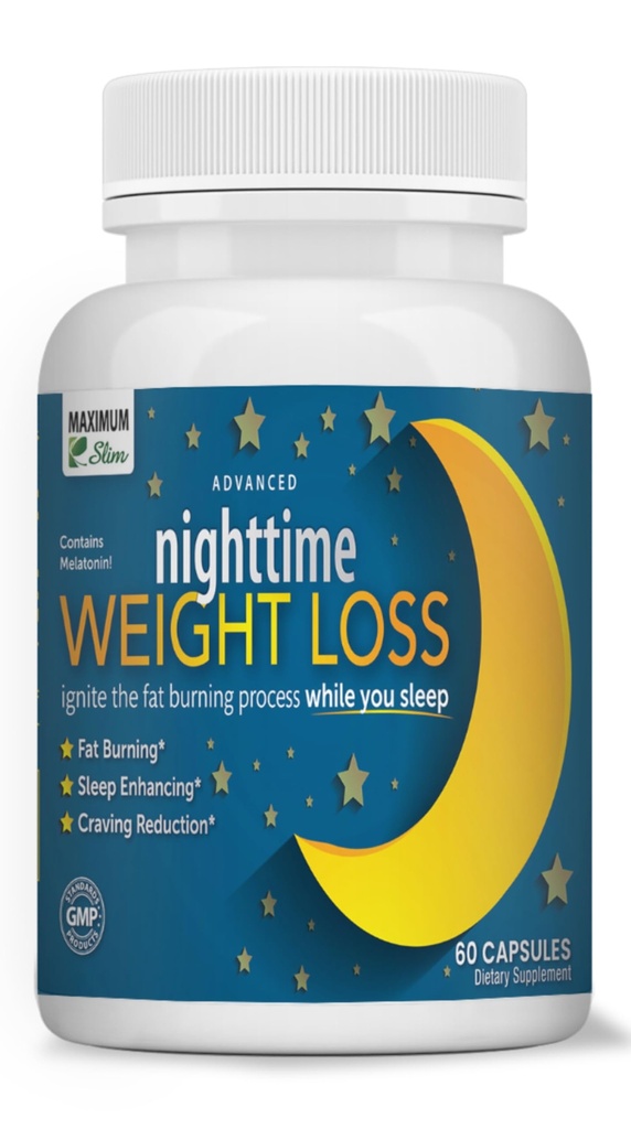 Maximum Slim Nighttime Weight Support – Gentle Fat Burning & Sleep Aid – African Mango, Resveratrol & Green Tea – Non-GMO, Vegan, 60 Capsules
