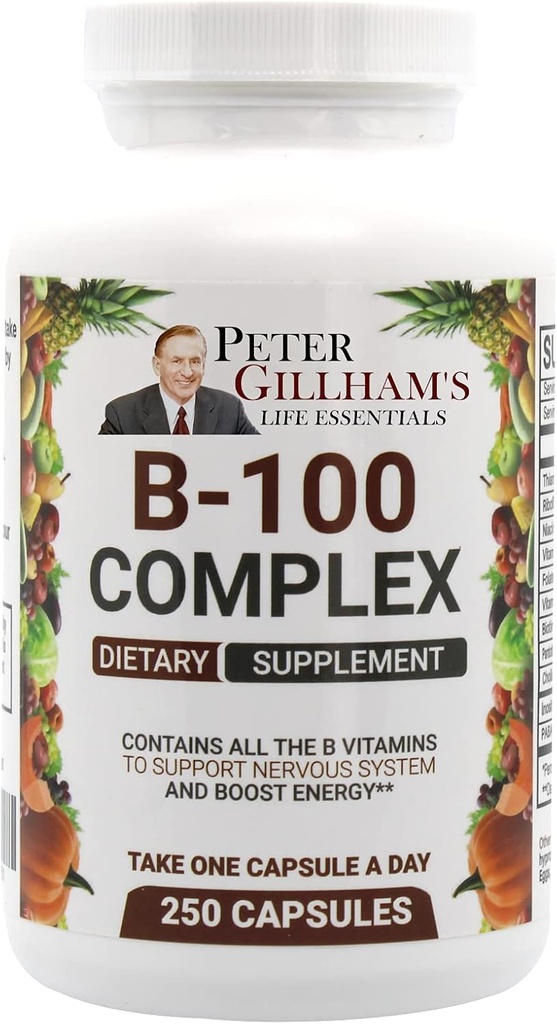 Vyvážený komplex vitaminu B 100mg 250 Kapsle, Energie a metabolismus Podpora. Obsahuje všechny vitaminy Peter Gillham život Essentials,