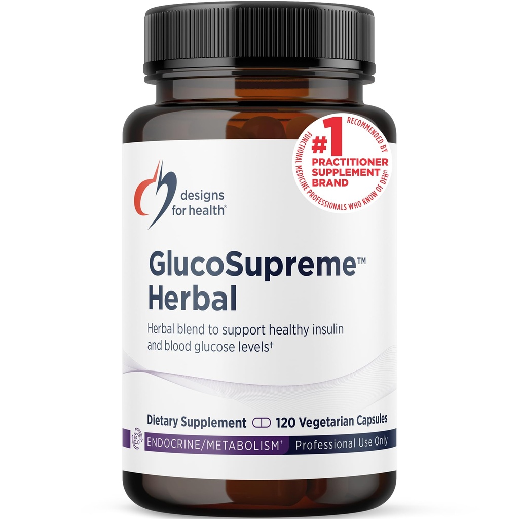 Designy pro zdraví GlucoSupreme Bylinné doplňky - Berberine HCl, Banaba, Ginseng + Skořice Extract - Vegan, Non- GMO doplňky (120 Kapsle)