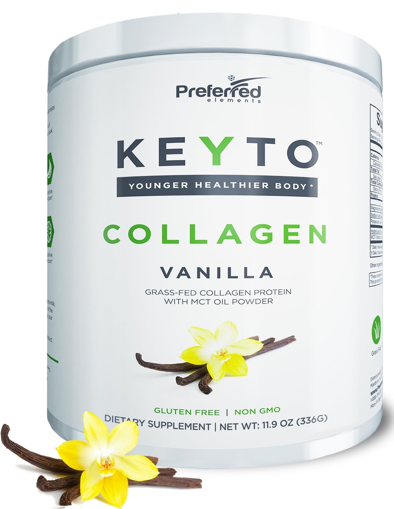 Keto kolagen protein Powder with MCT Oil - Keto a Paleo Friendly Grass Fed and Pasture Raised Hydrolyzed Collagen Peptides - Fits Low Carb Diet and Keto Snacks - KEYTO Vanilla Flavor