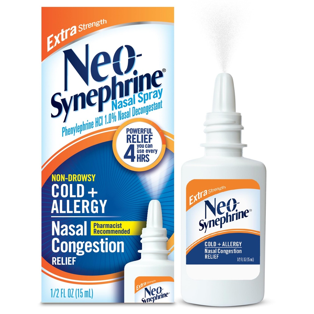 Neosynefrin, Nasal Spray for Cold Sinus Relief Extra Force, Clear, 0.5 Fl Oz