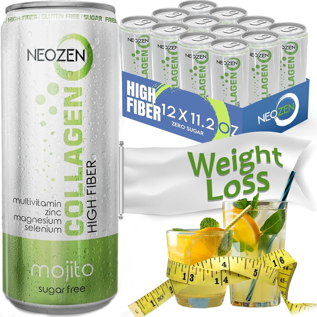 NEOZEN Kolagen Sparkling Drink with Dietary Fiber - Balanced Nutrients for Wellness - Sugar Free - Keto- Friendly - No Gluten - No Caffeine - 11.2 fl oz (12 Pack)