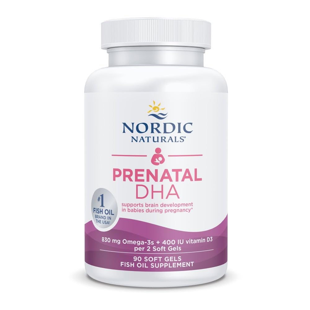 Nordic Naturals Prenatal DHA, Neochucené - 90 Soft Gels - 830 mg Omega-3 + 400 IU Vitamin D3 - Podporuje vývoj mozku u dětí během těhotenství a kojení - Non- GMO - 45 Služebnictví