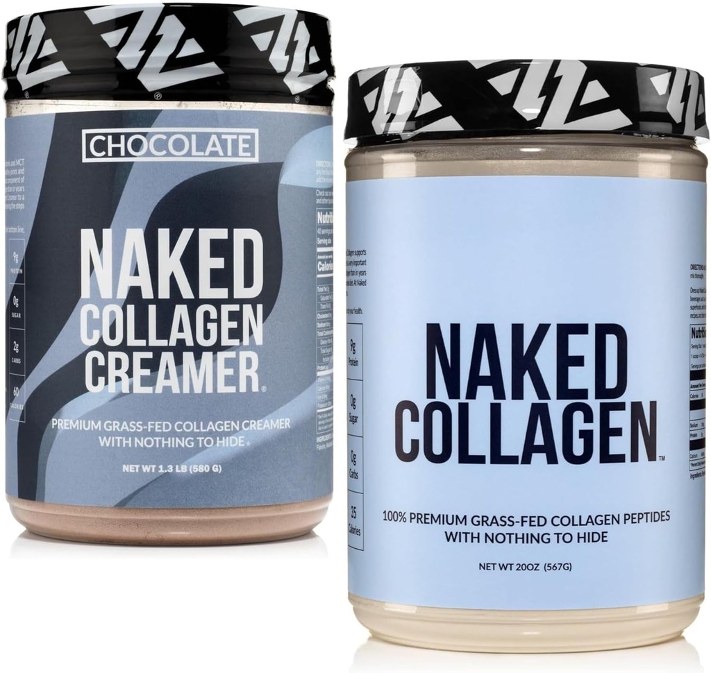 NAKED Kolagen Káva Smetana Čokoláda 40 Služeb + Kolagen Peptidy Protein Powder Neochucený 60 Servings Bundle: Non- GMO, Keto, Gluten- Free, Paleo- Friendly, Soy- Free.