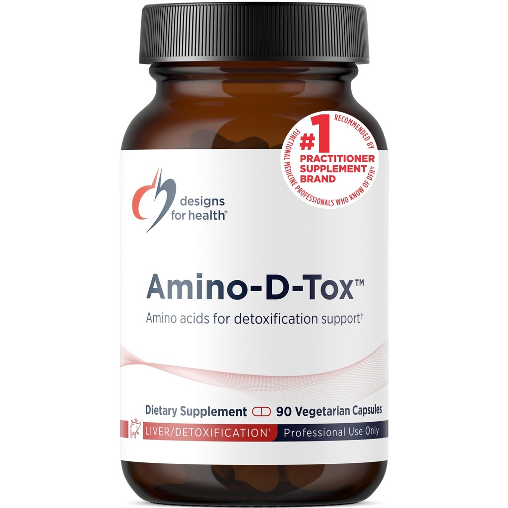 Designy pro zdraví amino-D-Tox - Amino Acid Detox + Podpora čištění jater - Příplatek Směs s Glycin, vápník D Glucarát, NAC + More - Non- GMO (90 Kapsle)