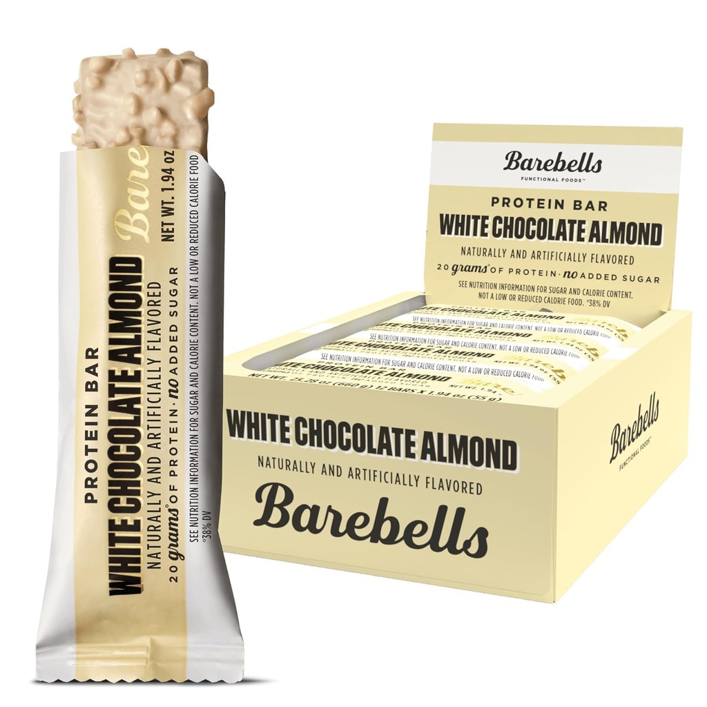 Barebells Protein Bars White Chocolate Almond - 12 hrabě, 20g High Protein Treats - Chocolate Nutrition Bar s 1g Total Sugars - On-The-Go snídaně nebo Post- Workout Snack