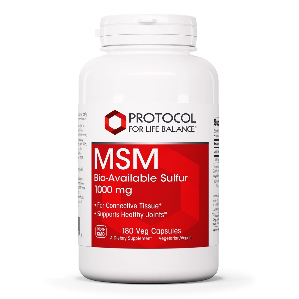 Protokol MSM Biologicky dostupný síra - 1,000mg - Podporuje společné zdraví a zdraví vlasy, kůže a nehty * - Vegan & Non- GMO - 180 Veg Kapsle