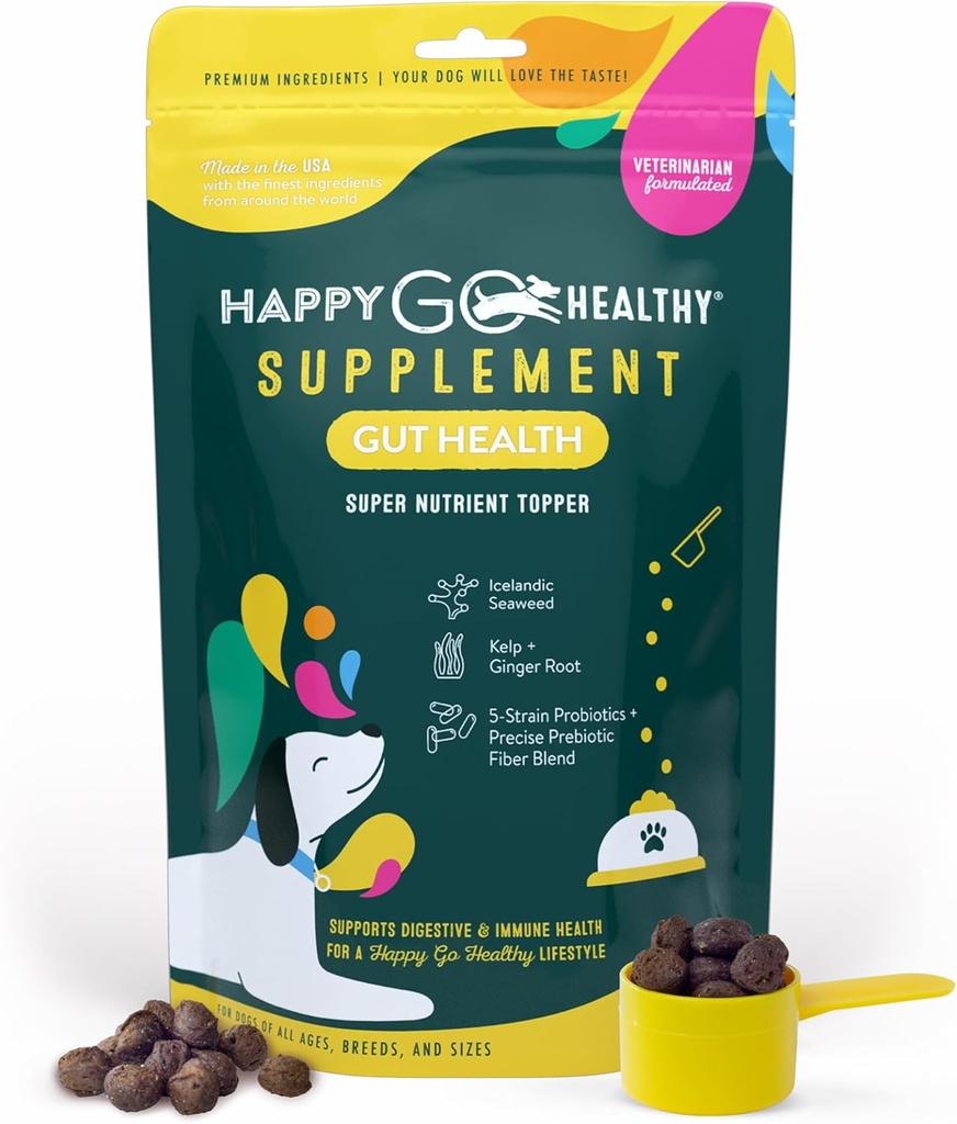 Dog Gut Health Probiotika dodatek 124; Zlepšuje stravovací zdraví a imunitní systém podpora pro psy a štěňata 124; Všechny přírodní složky vkusné Kibble Dog Food Topper 124; 60 Count Pack