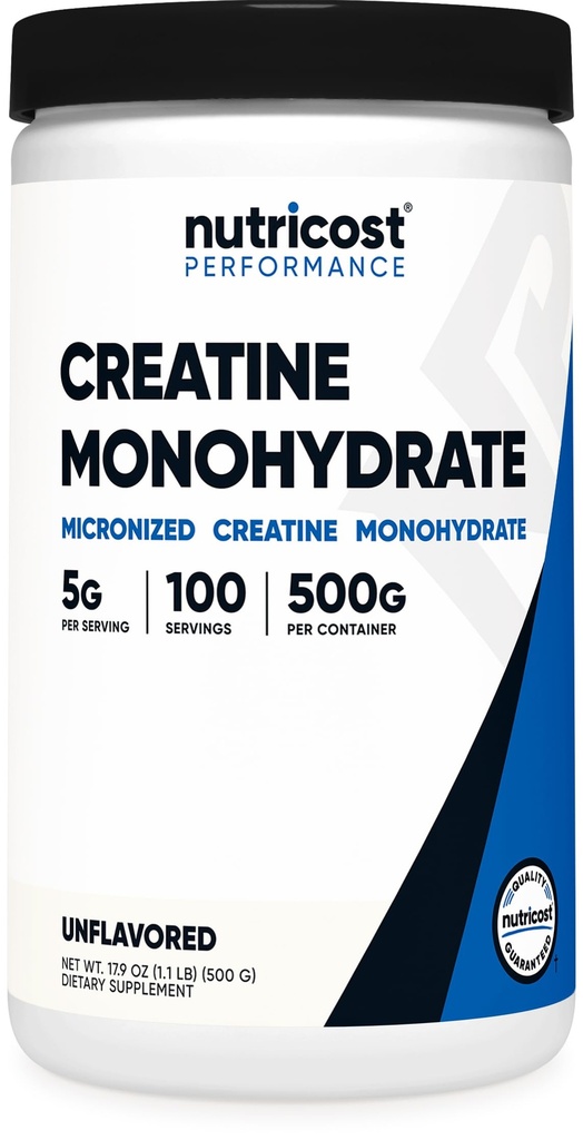 Nutricost Creatin Monohydrát Mikronizovaný prášek 500G, 5000mg per Serv (5g) - 100 Serings, 17.9 Oz