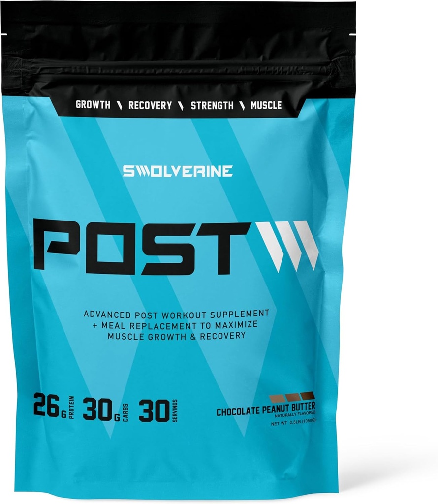 Swolverine Post current 124; Post Workout Recovery a Muscle Building Formule, Pea Protein izolát, Pea Starch Carb10, L-glutamin, kokosová voda (Čokoládové arašídové máslo, 30 Služeb)