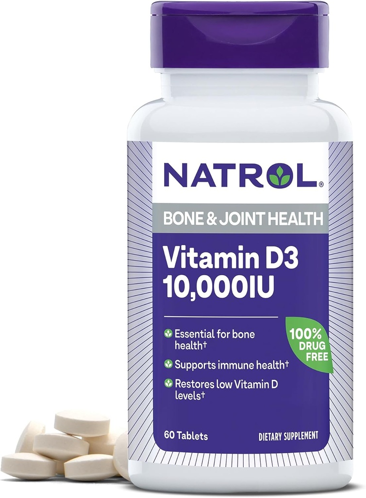 Natrol Vitamin D3 10 000 IU tablety, Podpora Vašeho imunitního zdraví, 60 Počet
