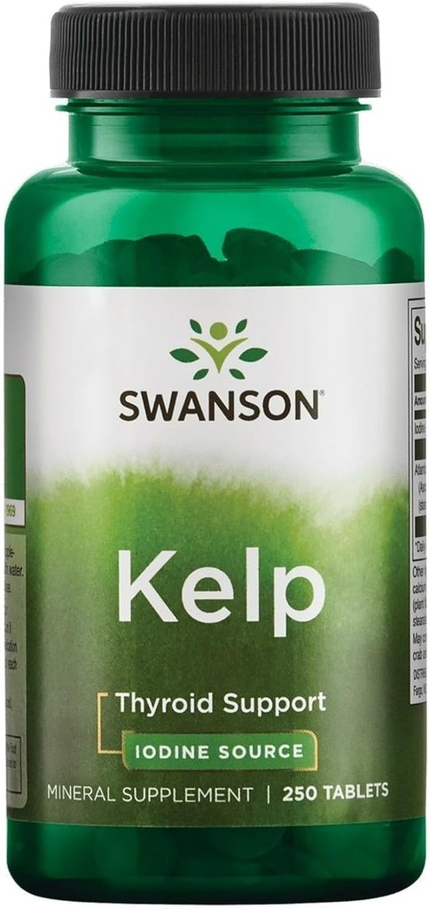 Swanson Premium Brand Kelp - Přírodní zdroj jódu na podporu štítné žlázy zdraví - Minerální doplněk w / jód zdroj standardizované 0,4% - (250 tablet, 225mcg každý)