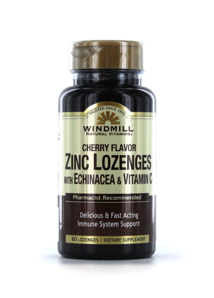 Větrný mlýn Vitamíny Zinek Lozengy S Echinacea & Vitamin C - Cherry Flavor, 60 Lozenges, 60 Služeb, 60 Počet