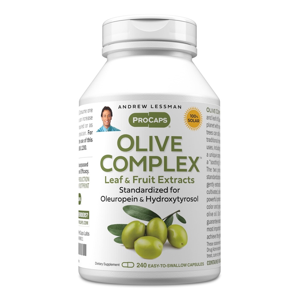 Komplex oliv ANDREW LESSMAN - 240 Kapsle - Listové a ovocné extrakty. Standardizované pro Oleuropein a Hydroxytyrosol na podporu kardiovaskulární a imunitní zdraví. Snadné spolknutí tobolky