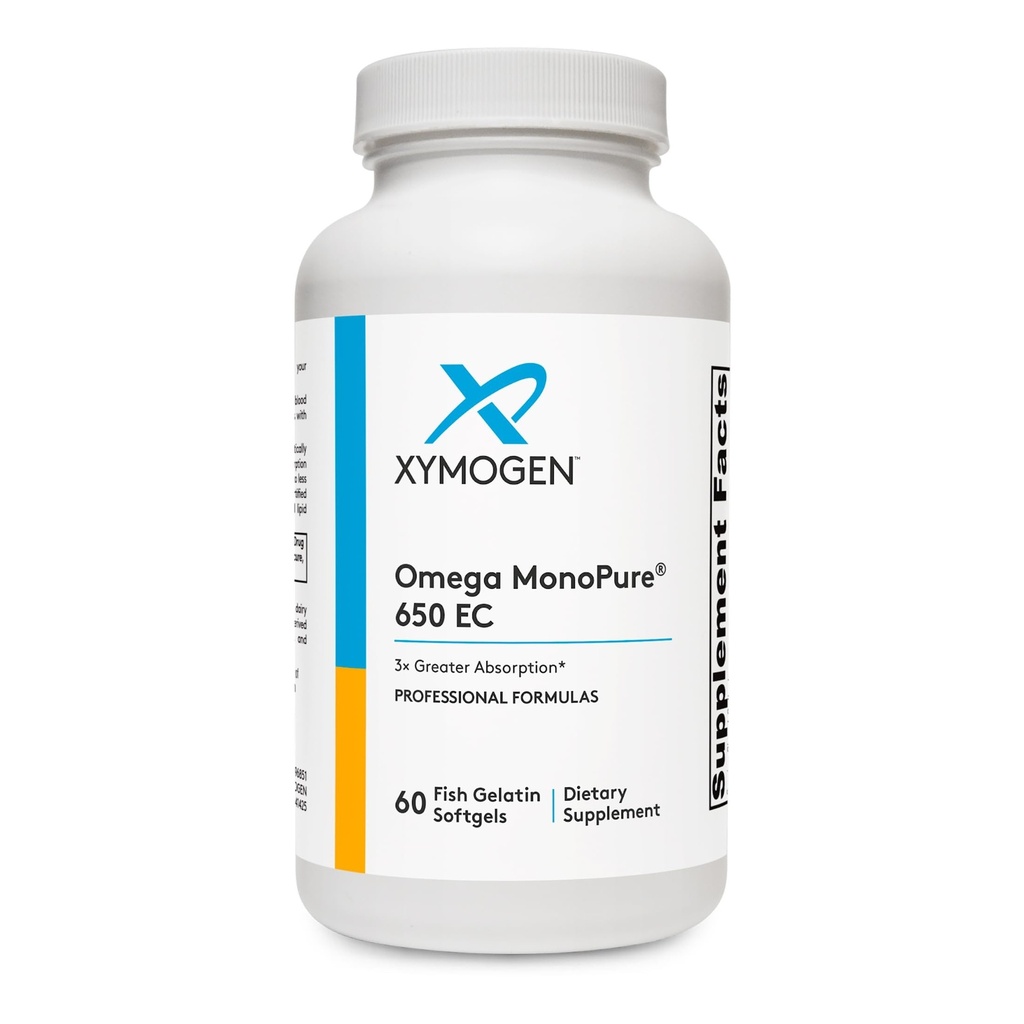 XYMOGEN Omega MonoPure 650 EC - Omega-3 Rybí oleje doplňky pro ženy a muže - s EPA, DHA & DPA - Menší tanga s 3X větší absorpcí - Podpora zdravého srdce a rozpoznávání (60 Softgels)