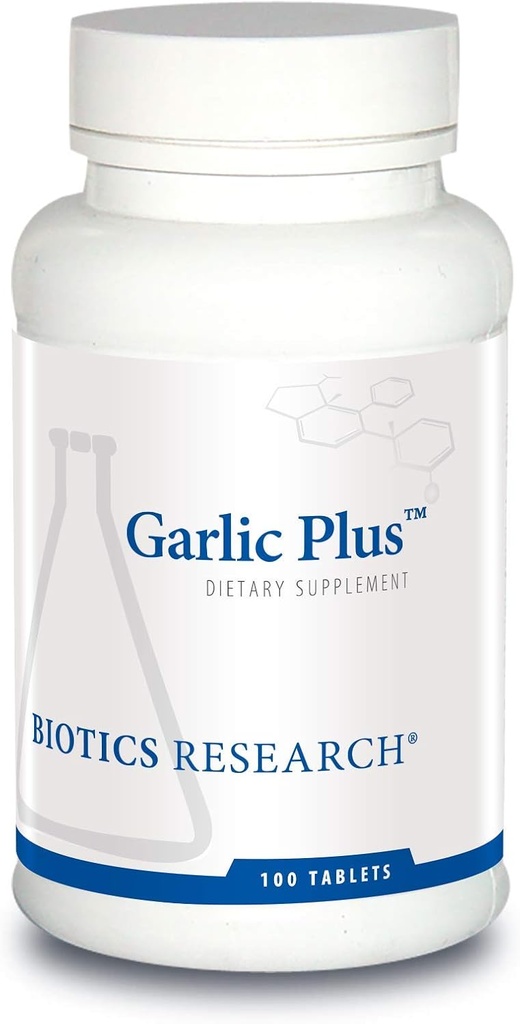 Biotika Výzkum Česnek Plus Čisté Česnek koncentrát Plus Vitamin C a chlorofyliny, Podporuje kardiovaskulární zdraví, imunitní funkce, Silný Antioxidant 100 Tablety