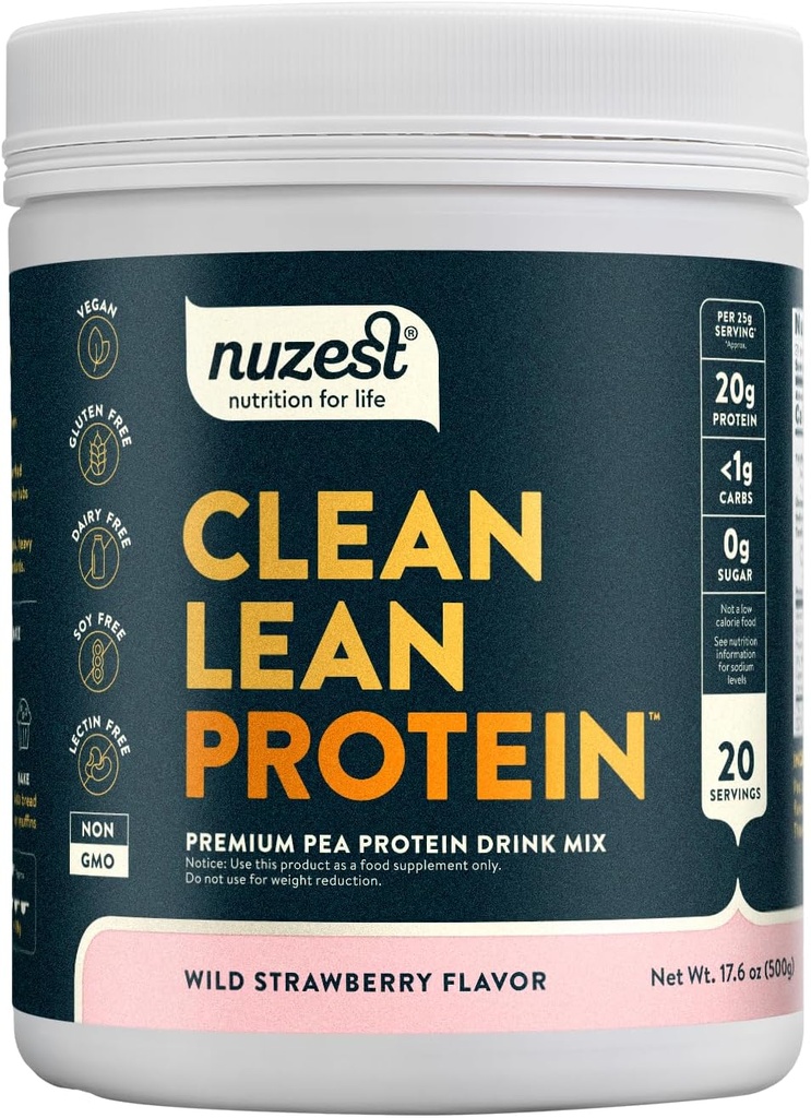 Nuzest - Pea Protein Powder - Clean Lean Protein, Premium Vegan Plant Based Protein Powder, Dairy Free, Gluten Free, GMO Free, Protein Shake (1.1 libra (balení po 1), Wild Jahoda)