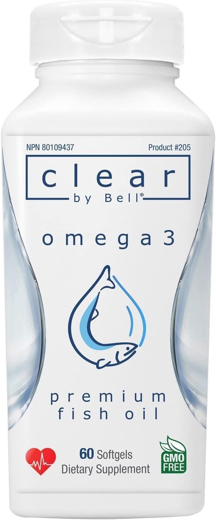 Bell Clear čisté Omega 3 Rybí olej doplňky, 2000 mg na servírování - Burp zdarma Premium, čisté a jasné, žádné rybí chuť a žádné opakování (říhání), Cholesterol zdarma, GMO a Allergen zdarma, 60 Softgels