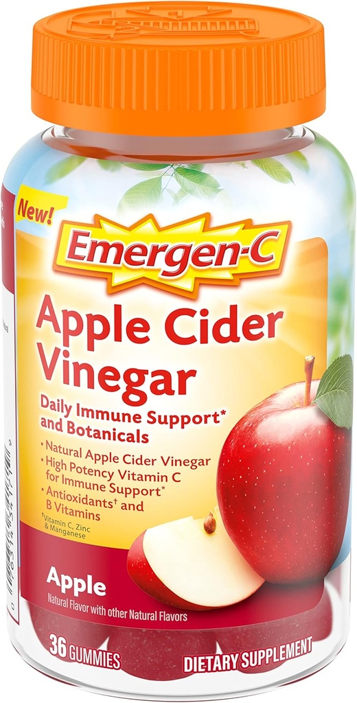 Emergen-C jablečný ocet vitamín C gumy, dodatek stravy pro imunitní podporu, Apple - 36 Počet