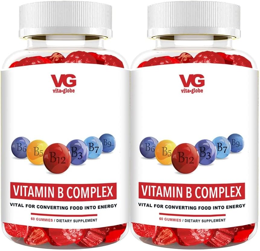 VITA GLOBE B Complex Gummy Vitamíny - Strawberry Flavor s vitaminem C, Niacin, B6, B12 & Biotin for Energy, Heart Health and Brain Support, 120 Počet balení po 2)
