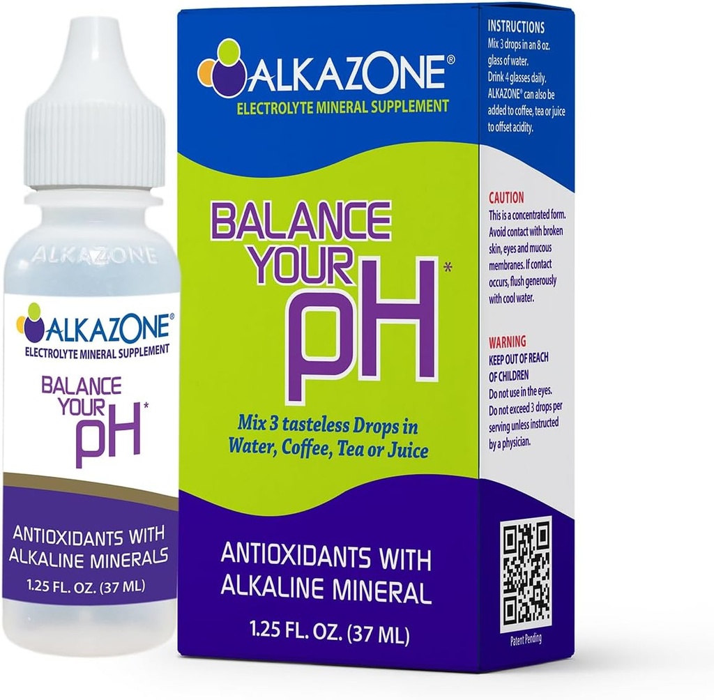 Alkazon Balance Vaše pH, Antioxidanty Alkalické Minerální Kapky, Single 1.25 Oz Pack, Přenosný, Výnosy 10 galonů alkalické, antioxidační vody, Neochucené, pH Balance, Hydratace