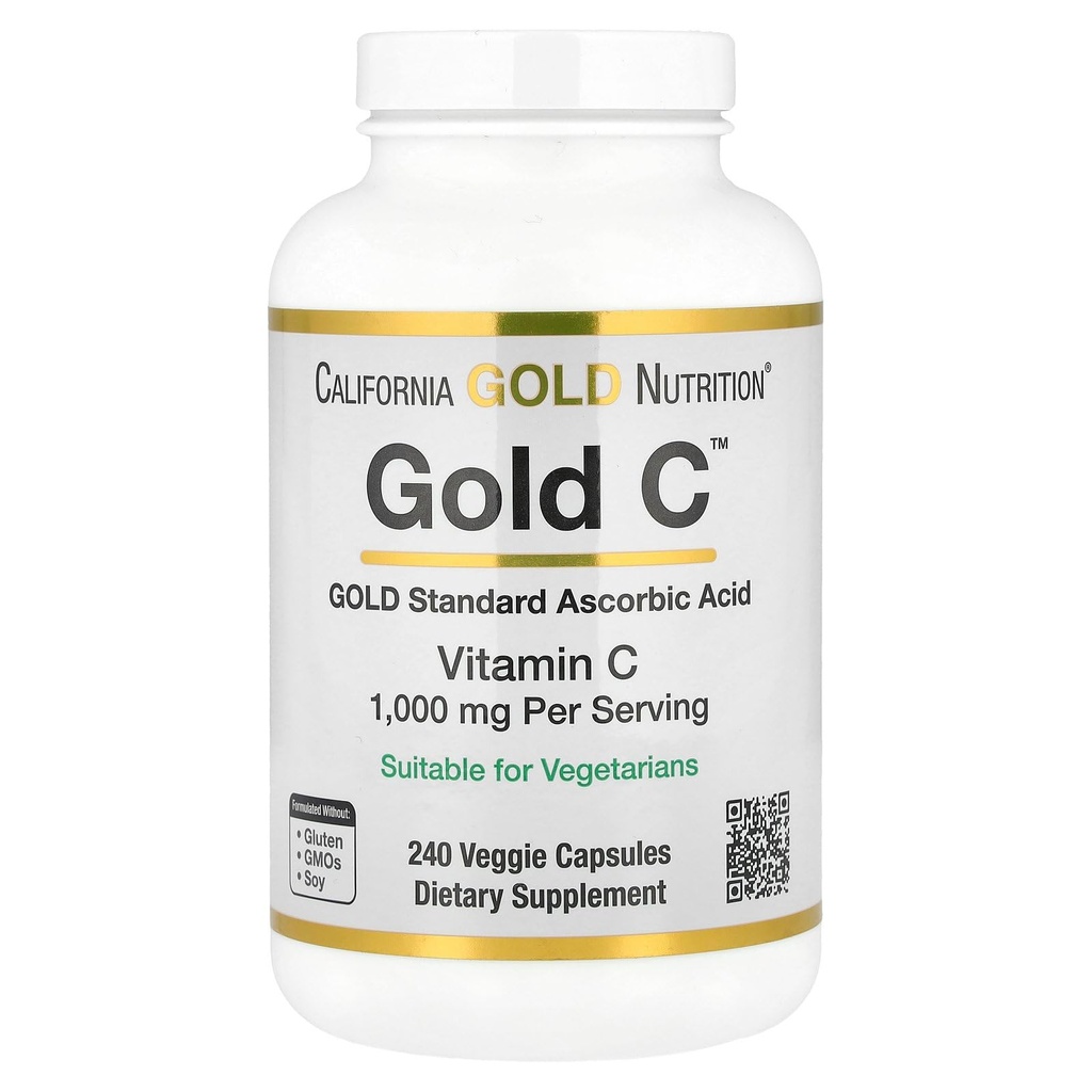 California Gold Nutrition Gold C USP Grade Vitamin C dodatek - Imunitní podpora a sezónní Wellness - Vegetarian Friendly - Gluten Free, Non- GMO - 1000 mg - 240 Veggie Kapsle
