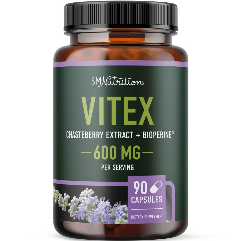 Vitex Chasteberry Supplement 600mg Supplex 124; Agnus Castus for Women 's Hormon Balance, Menopauza, Menstrual Regularity & Hormonal Acne * C00124; Certified Gluten- Free, Vegetarian C00124; 90 Kapsle, 3- Month Supply