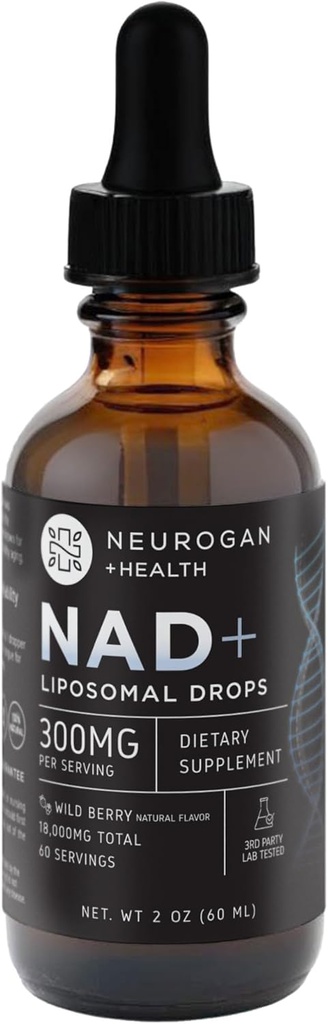Neurogan NAD + Lipozomální kapky - 300mg per Serving, 18000mg Celkem - Tekuté kapky doplňky - Buněčná a imunitní podpora NAD dodatek - Nicotinamid Adenine Dinucleotide pro ženy a muže
